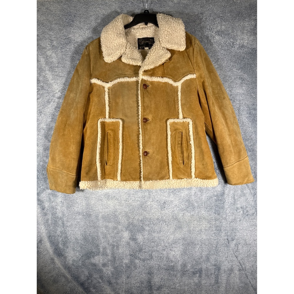 Sears The Leather Shop Vintage Suede Sherpa Rancher‎ Jacket Tan Cowhide Mens 44